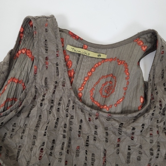 Tara Vao Babydoll Tank Top Pockets Long Sleeveless Abstract Pleated Eyelet - Picture 12 of 12